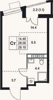 Планировка: Студия, 28 м²