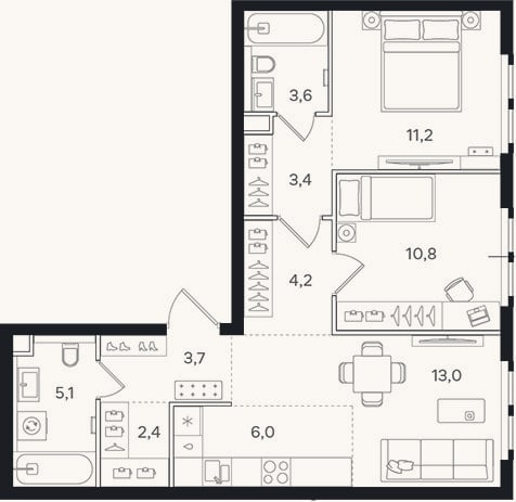 Планировка: 3-к, 63,4 м²