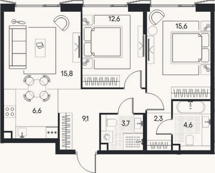 Планировка: 3-к, 70,3 м²