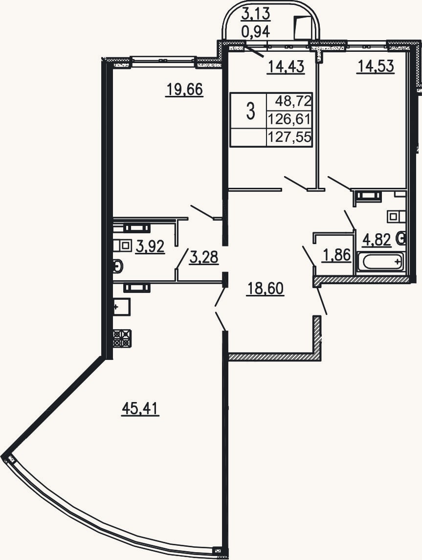 Планировка: 3-к, 123,1 м²