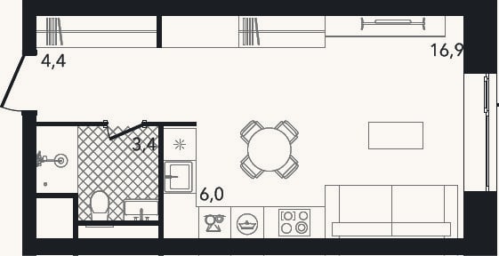 Планировка: Студия, 30,8 м²