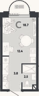 Планировка: Студия, 18,7 м²