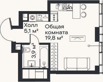 Планировка: Студия, 28,8 м²