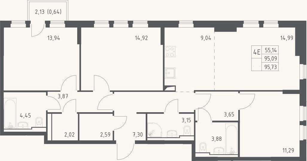 Планировка: 4+ к, 94,1 м²