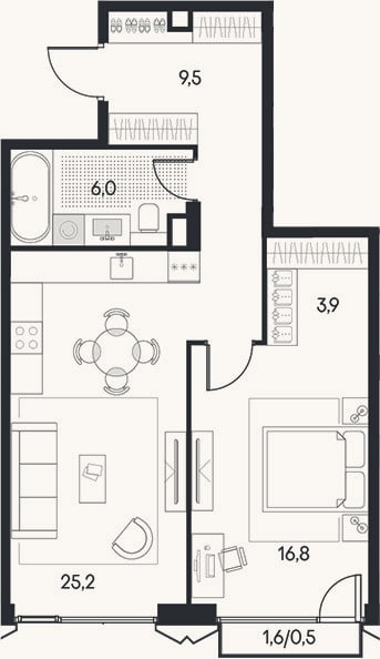 Планировка: 2-к, 61,4 м²
