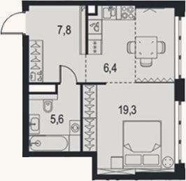 Планировка: Студия, 39,1 м²