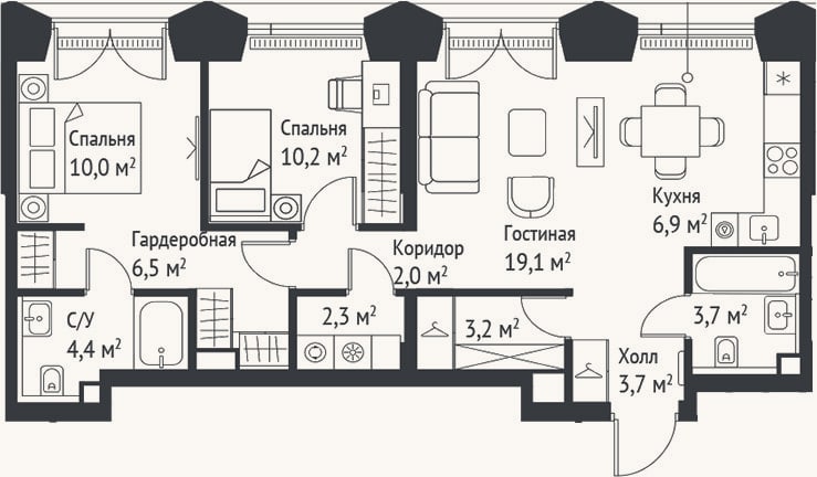 Планировка: 3-к, 71,8 м²