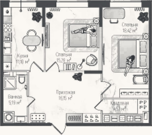 Планировка: 2-к, 70,7 м²