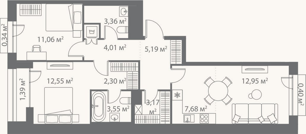 Планировка: 3-к, 65,8 м²
