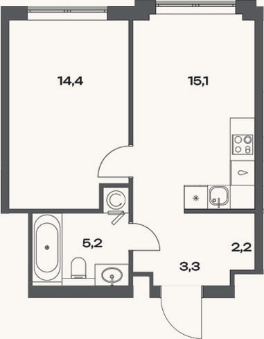 Планировка: 2-к, 40,2 м²