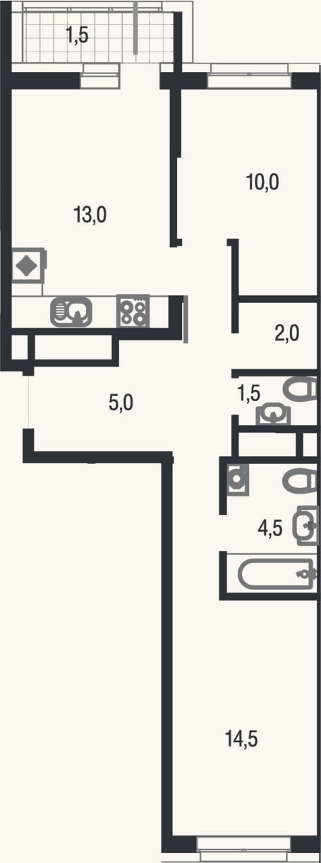 Планировка: 2-к, 50,5 м²