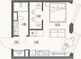 Планировка: Студия, 30,9 м²