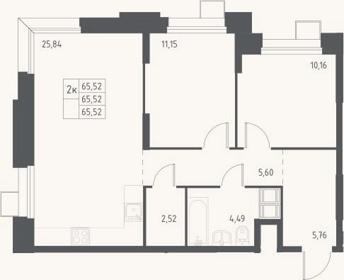 Планировка: 3-к, 65,5 м²