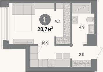 Планировка: Студия, 28,7 м²