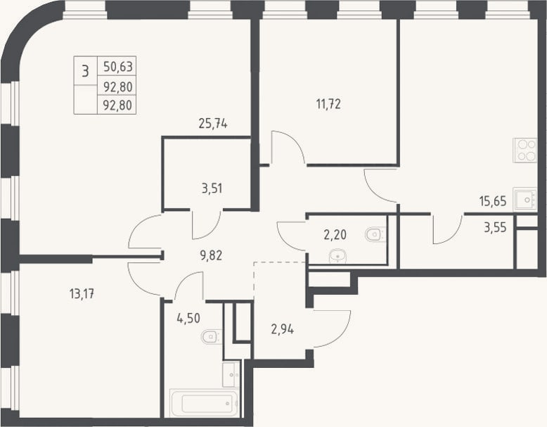 Планировка: 4+ к, 92,8 м²