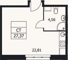 Планировка: Студия, 27,4 м²