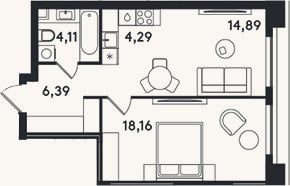 Планировка: 2-к, 47,8 м²