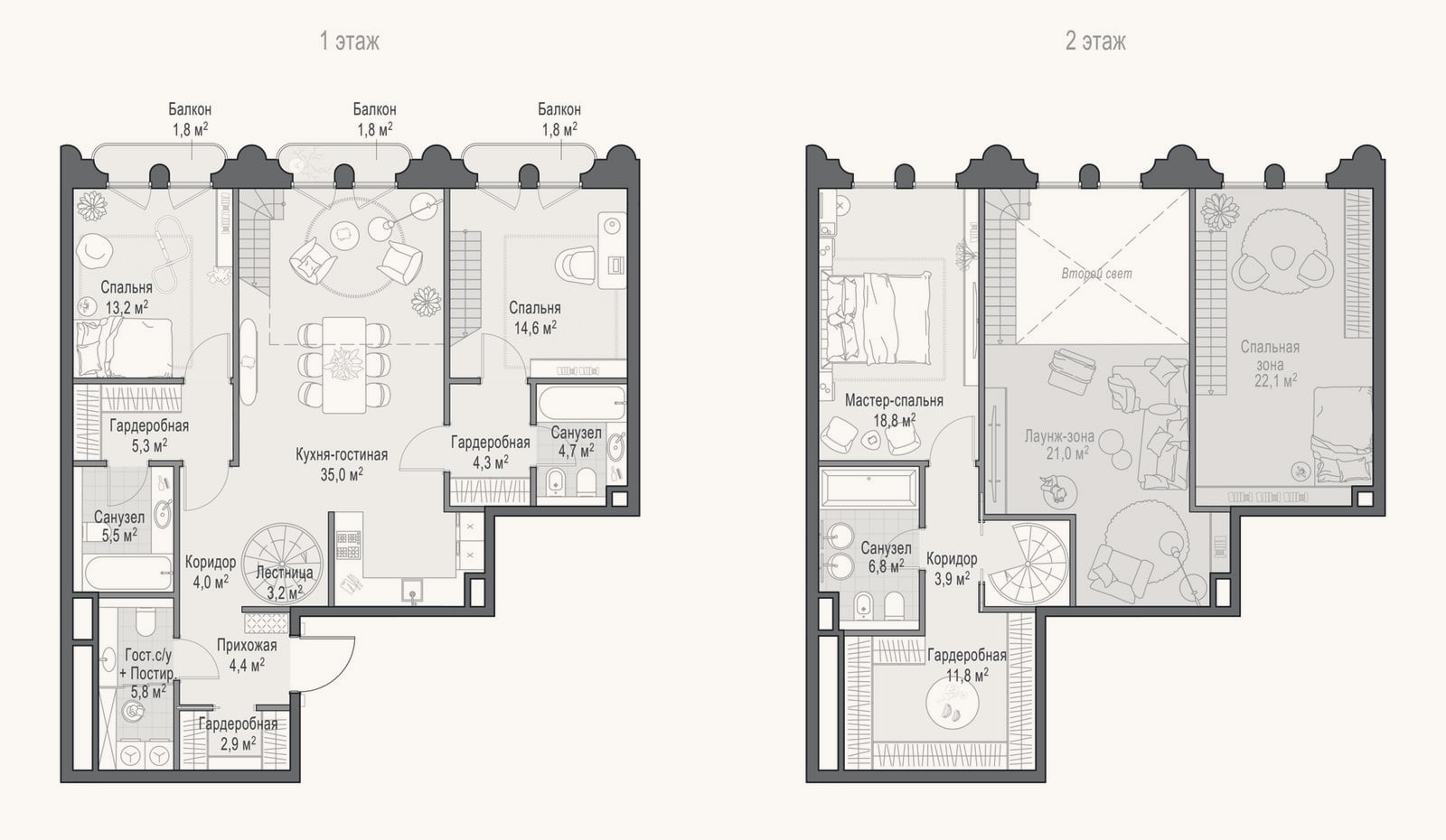 Планировка: 4+ к, 147,2 м²