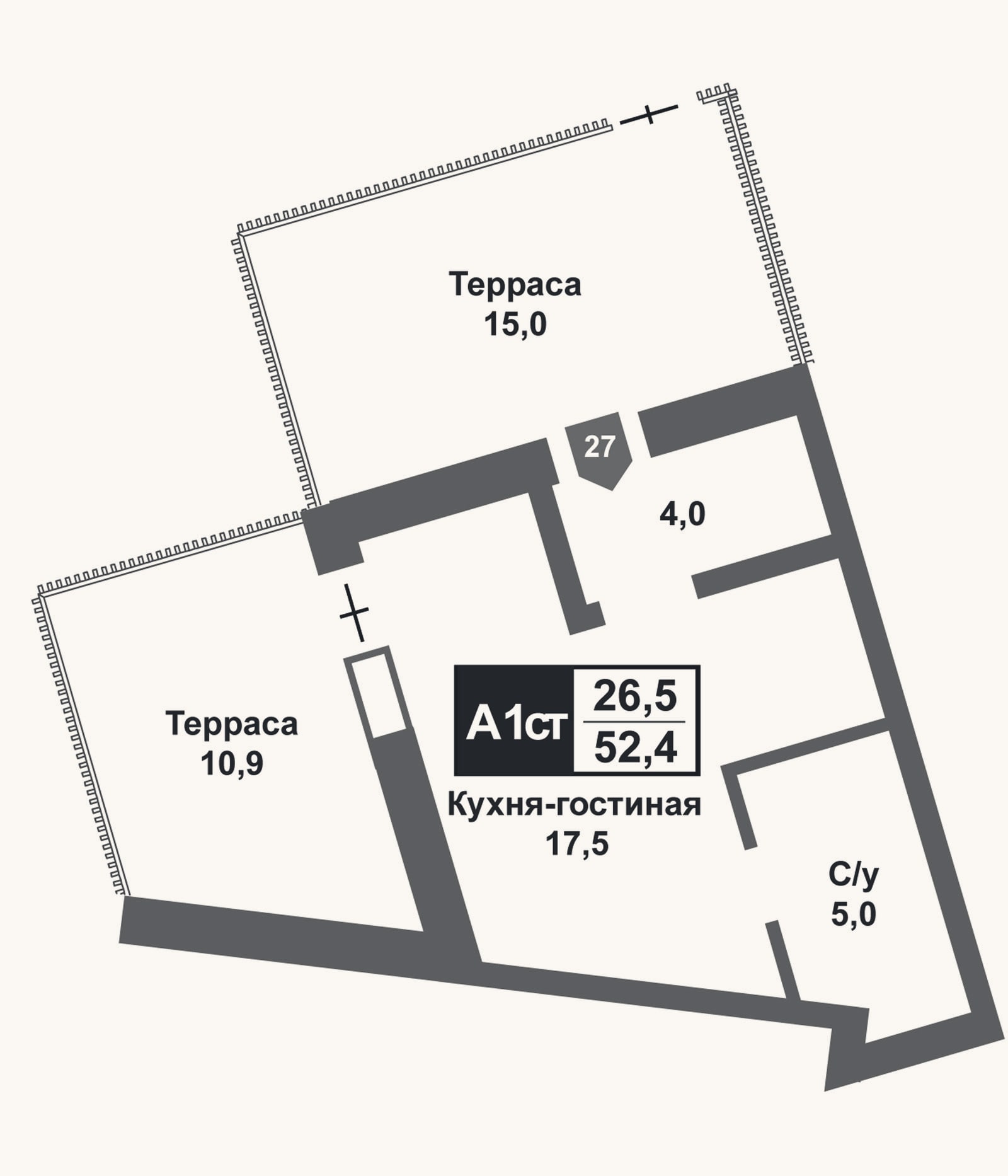 Планировка: Студия, 26,5 м²