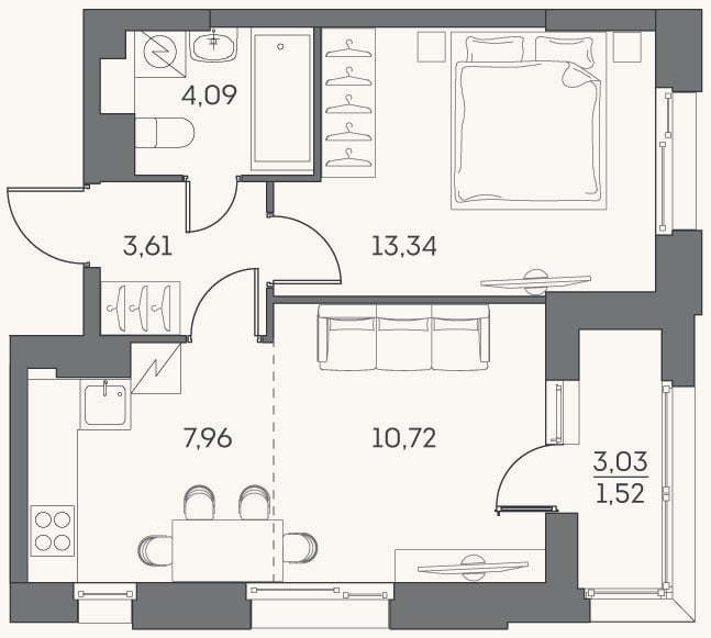 Планировка: 2-к, 39,7 м²