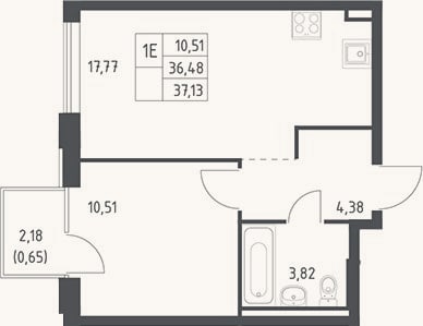 Планировка: 2-к, 36,5 м²