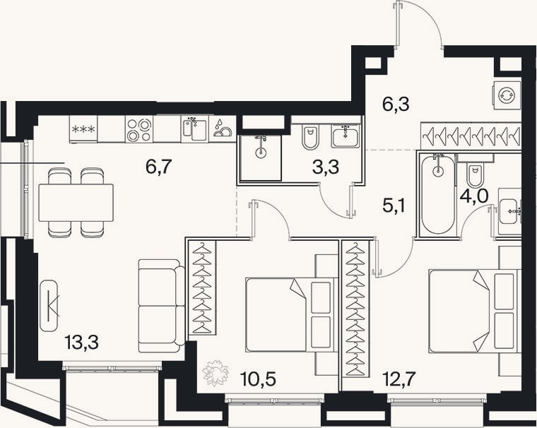 Планировка: 3-к, 61,9 м²