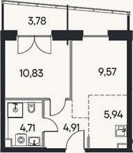 Планировка: 2-к, 37 м²