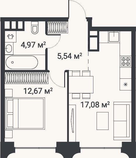 Планировка: 1-к, 40,3 м²