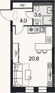 Планировка: Студия, 28,4 м²