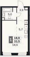 Планировка: Студия, 33,5 м²
