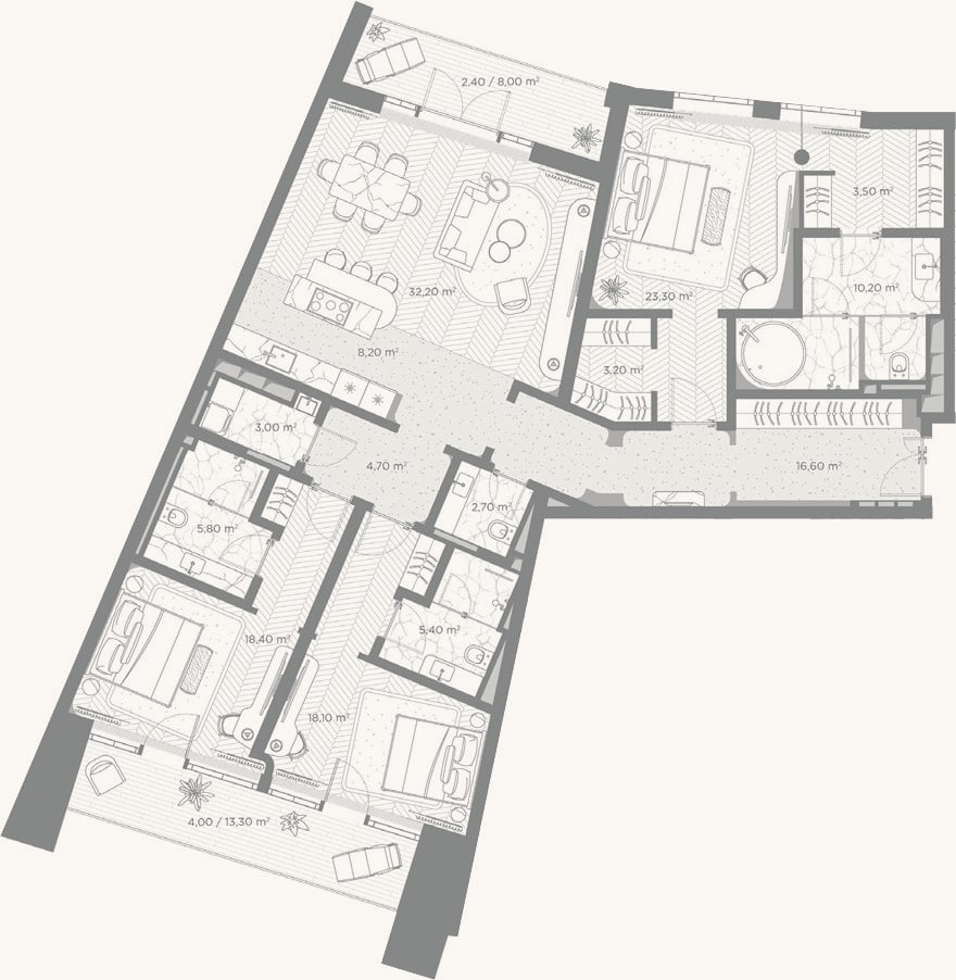 Планировка: 3-к, 155,3 м²