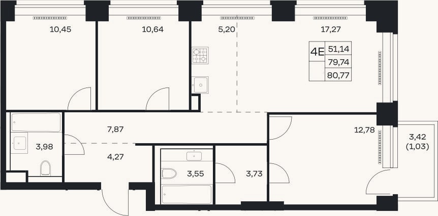 Планировка: 4+ к, 79,7 м²