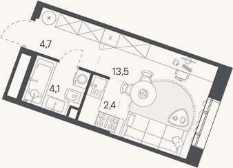 Планировка: Студия, 24,7 м²