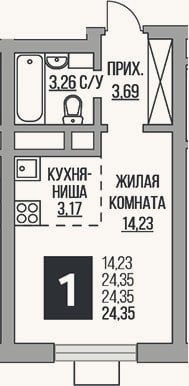 Планировка: Студия, 24,4 м²