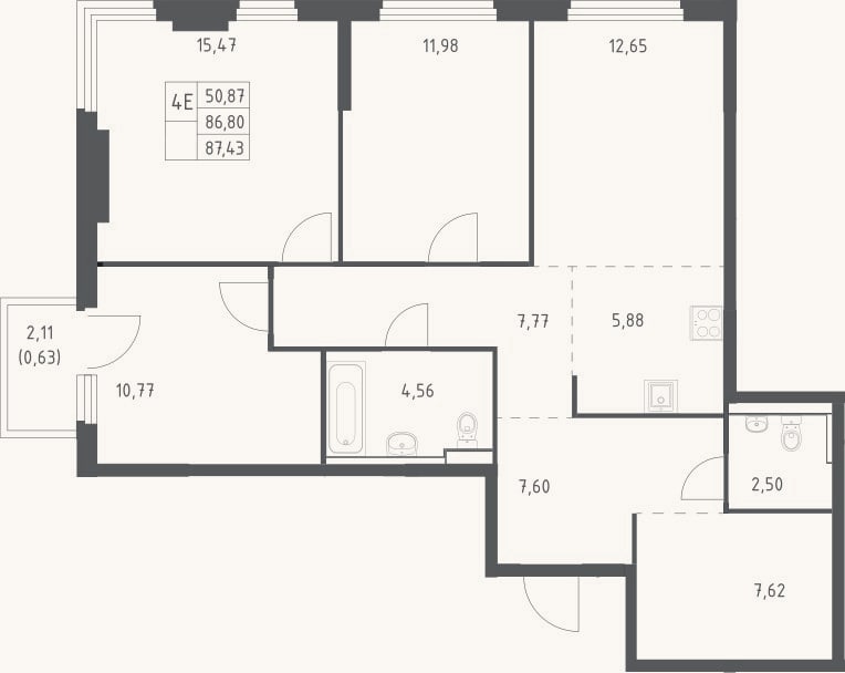 Планировка: 4+ к, 86,8 м²