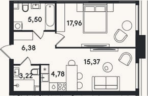 Планировка: 2-к, 53,2 м²
