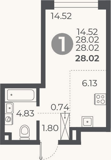 Планировка: Студия, 28 м²
