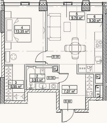 Планировка: 2-к, 47,4 м²