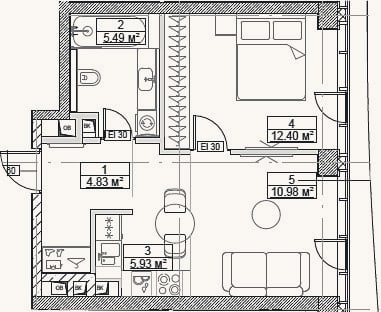 Планировка: 2-к, 39,6 м²