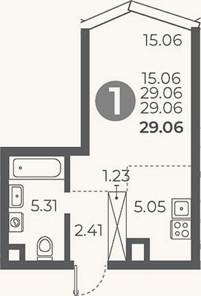 Планировка: Студия, 29,1 м²