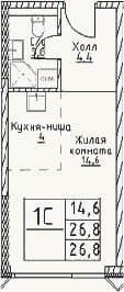 Планировка: Студия, 26,8 м²