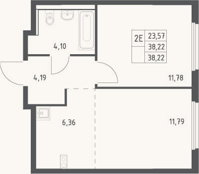Планировка: 2-к, 38,2 м²