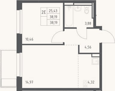 Планировка: 2-к, 38,2 м²