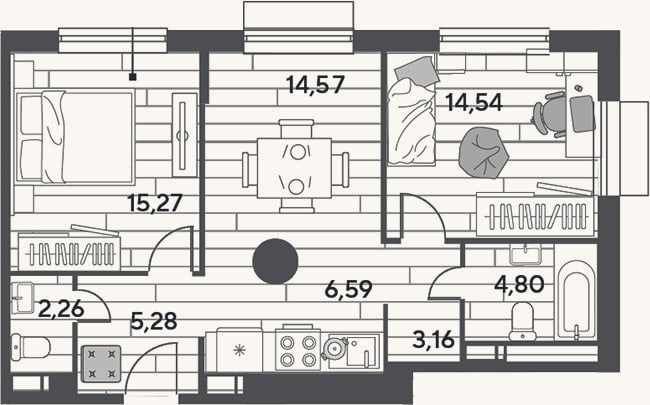 Планировка: 3-к, 66,5 м²