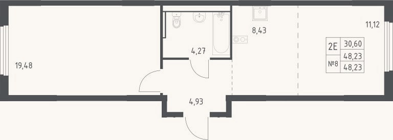 Планировка: 2-к, 48,2 м²