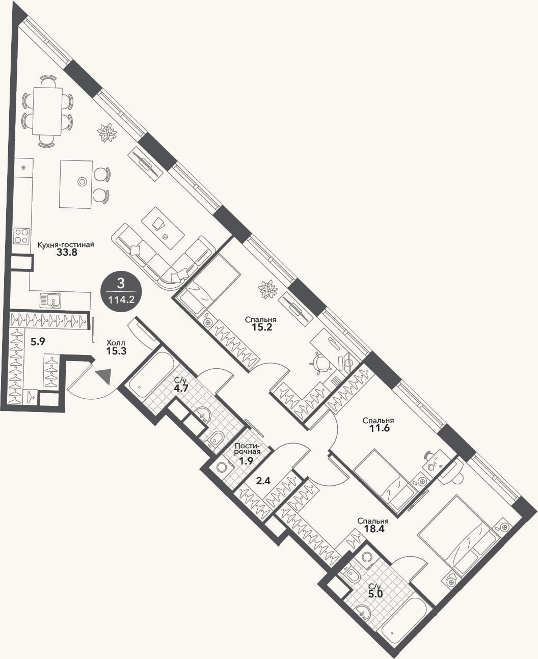 Планировка: 4+ к, 114,2 м²