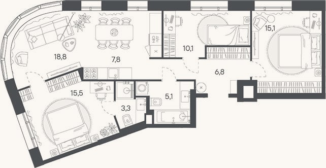 Планировка: 4+ к, 82,5 м²