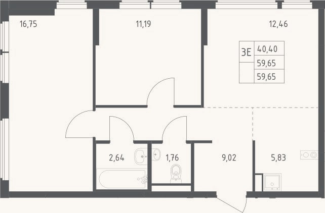 Планировка: 3-к, 59,7 м²