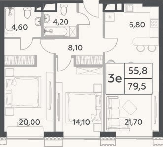 Планировка: 3-к, 79,5 м²