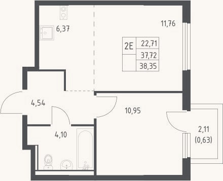 Планировка: 2-к, 37,7 м²